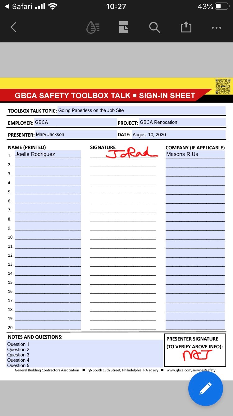 Toolbox Talk Sign In Sheet